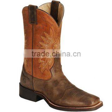 Chocolate stitched pattern makes burnt orange leather shaft Western cowboy Boots wholesale