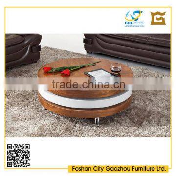 round rotating wood coffee table three layers metal legs