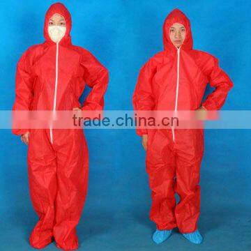 red disposable coverall with front zipper