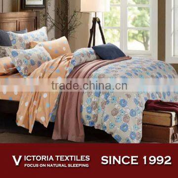 Polka Dot Floral Screen Print Gray Cotton Duvet Cover Set Full Teenage Bedding Set