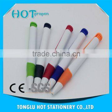 Long Clip White Barrel Click Ball Pen With Colored Soft Grip