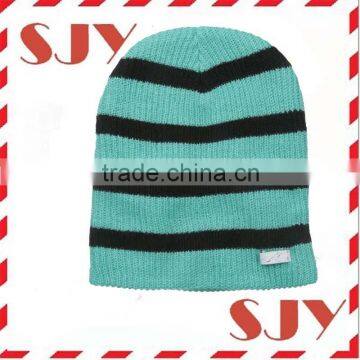 Mens Fleece lining Custom Kint Stripe Beanie Hat