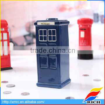 Breakable police box shaped ceramic saving coin money box