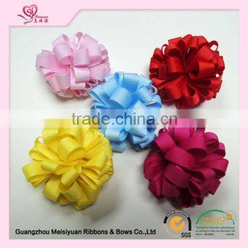 Factory price directly custom grosgrain ribbon pompom flower for girls hair accessories