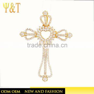 High quality custom hip hop jewelry micro pave setting cross pendant gold plated diamond necklace