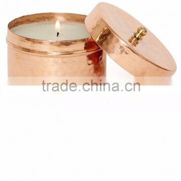 Hammered Round Box Votive With Cap Lid on it votive T-light Holder