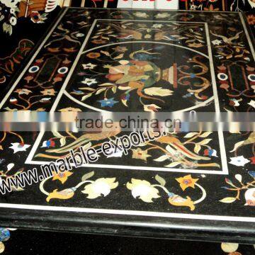 Designer White Marble Stone Inlaid Table Top, Pietra Dura Marble Table Tops