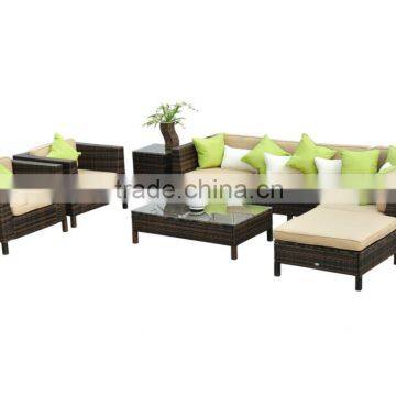 Outsunny 9pc Outdoor PE Rattan Wicker Sectional Patio Sofa Chair Set - Green