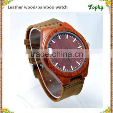 Charming natural wholesale wood watch vogue leather wrist wood watch for men and women with customized logo