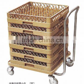 Plastic glass rack trolley, glass rack dolly with handle