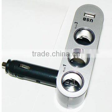 Triple Car Cigarette Lighter socket adapter with usb plug