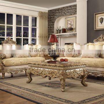 Bisini Luxurious Hand Carved Solid Wood Golden Color European Sofa set (MOQ=1 Set)