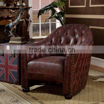 Traditional American Replica Chesterfield Genuine Leather Sofa With Cushion