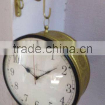 Brass beautiful antique embossed Double side Station Wall Clock, Drum clock, Train Station Wall Hanging Clock,