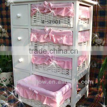 White Bathroom &bedroom Cabinet With 4 Drawers Wicker Storage Basket