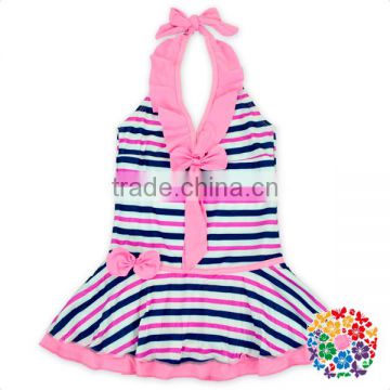 Children Stripe Patterns Halter Swim Dresses For Girls Kids Lovely Bikini Girls Swimwear