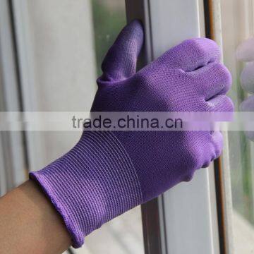 NMSAFETY PU gloves purple nylon liner PU safety wrok gloves /industrial gloves from China Jiangxi