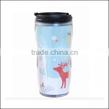 16oz High quality plastic tumbler double wall insulated coffee cup,OEM plastic15oz color straight water coffee tea cup with lid