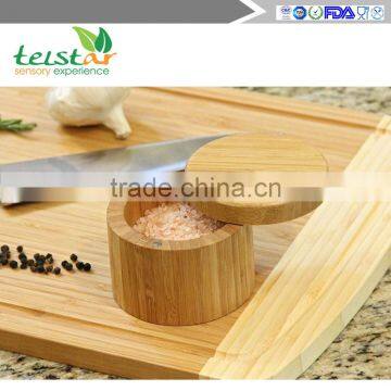 Round Bamboo Salt Box With Magnetic Closure is Eco-Friendly, 100% Organic Bamboo, Professional-Grade, Salt and Pepper Shaker photo-2