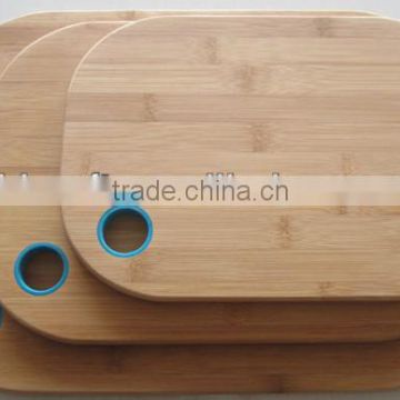 Three size bamboo cutting board with silicon handle #32001