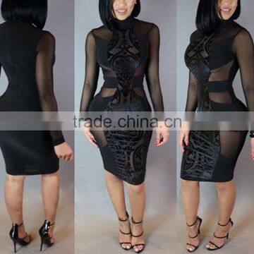 Sexy Women Bodycon Mesh Clubwear Party Cocktail Mini Long Sleeve Bandage Dress