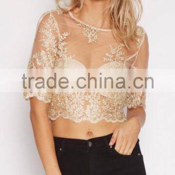 fashion women clothes mesh lace cropped tops summer sexy lady tops