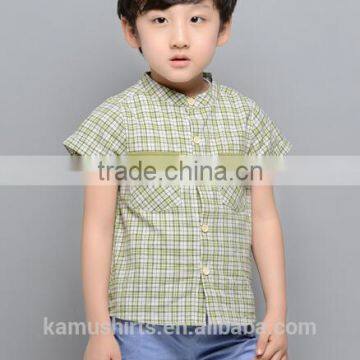 Aliabba Wholesale Fashion Boy Shirts Band Collar Short Sleeve Checks Shirts for Children photo-2