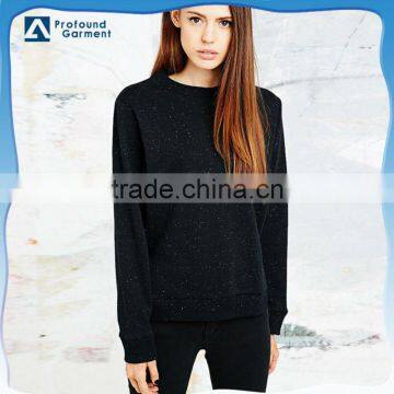 Black fleck frency terry side slit design women pullover sweaters