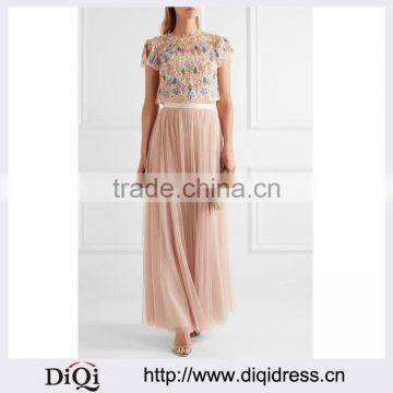 Wholesale Women Apparel Back-concealed hook and zip Blush Tule Maxi Skirt(DQE0400SK)