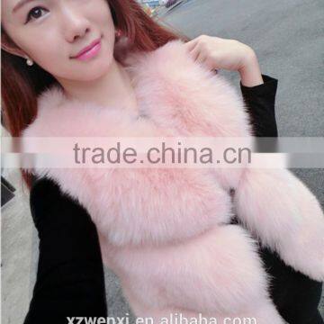 high-grade candy color luxury vintage lady short faux fox fur vest woman dress