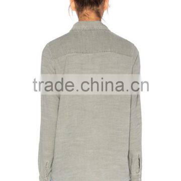 New Style Autumn Women Army Olive Grey Twill Shirt Factory Price photo-3