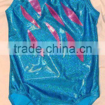 Gymnastics Leotard Girls turquoise twinkle leotard with Lilac mystique slashes