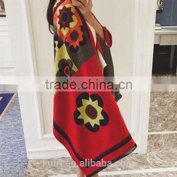 2016 Luxury Brand Cashmere Scarf For Women Sunflower Pattern Pashmina Cashmere Shawls Winter Women Blanket Scarf photo-5