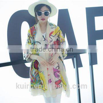 2016 Women Winter Long Scarf Shawl Spring Autumn Female Blue Silk Scarves Printed Summer Silk Beach Cover photo-2