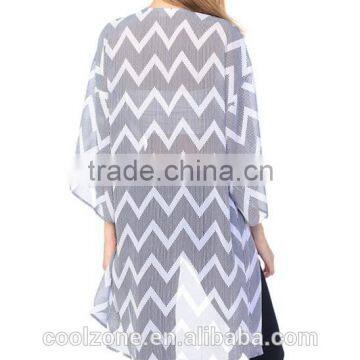 Fashion Open Front Black White Stripe Women Cardigan Chervon Cardigan photo-4