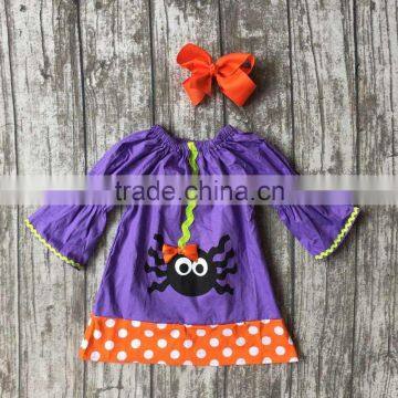 baby girls spider dress girls Halloween woven fabric dress children kids Halloween party dress purple dress with clipbows