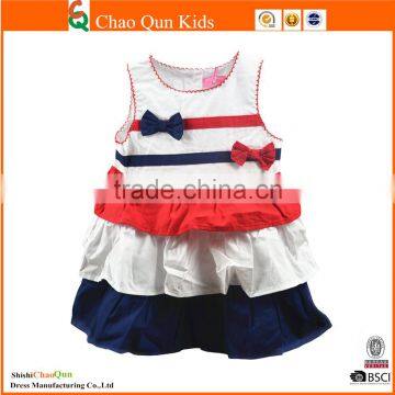 Latest Baby Cotton Frocks Designs Sleevess Tiered Bow Kids Dress