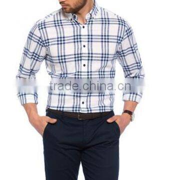 Wholesale slim fit italian style 100% cotton menNavy Regular Long Sleeve check Buttoned Shirt