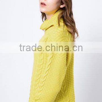 Women's Winter Yellow Heavy Loose Turtleneck Cable Knit Sweater With Lowest Price photo-3
