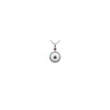 Ladies White Ceramic Silver Necklace With Pink Main Stone , Silver Pendant Necklace CSP0613