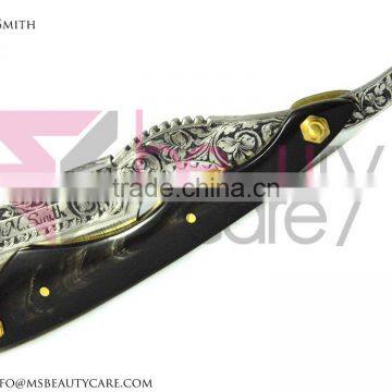 Stainless Steel Barber Razor Hand Engraved With Buffalo Horn photo-3