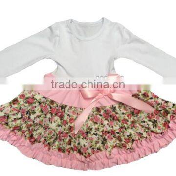 New product fashion clothing baby girls frock designs printed flower chothes ruffle dress