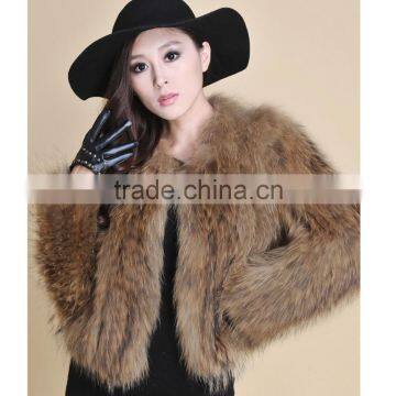 New Fashion SJ057-01 High Quality 1*1 Knit Raccoon Fur Fashion Women Fur Coat