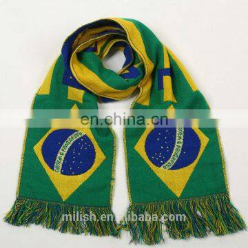 SC-0012 Acrylic soccer scarf custom print knitted jacquard Brazil Brasil football fan scarf