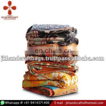 Manufacturer Handmade Cotton Reversible Sari Kantha Quilts