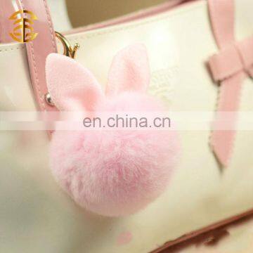 Lovely Pink Color Rabbit Fur Ball Bag Pendant Fur Pompom Keychain Keyring