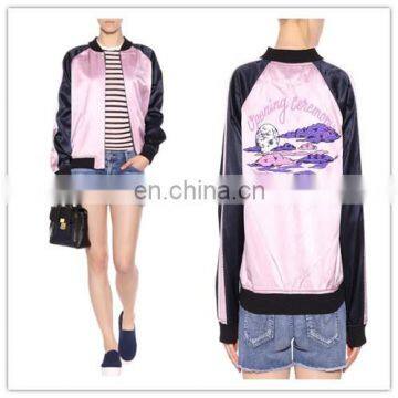 Chinese Clothing Manufacturers Custom Reversible Silk Ladies Spring Bomber Jackets