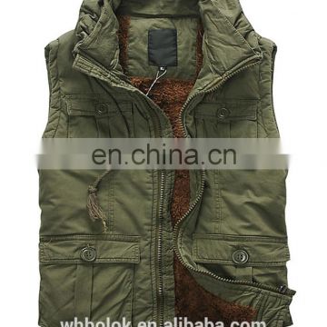 Custom label mens cotton vest with short fur lining winter waistcoat