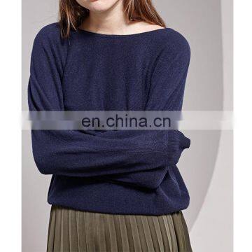 Women Wide neck design plain cashmere sweaters