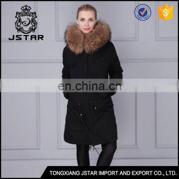 Long style women and mens black jacket with fur collar
